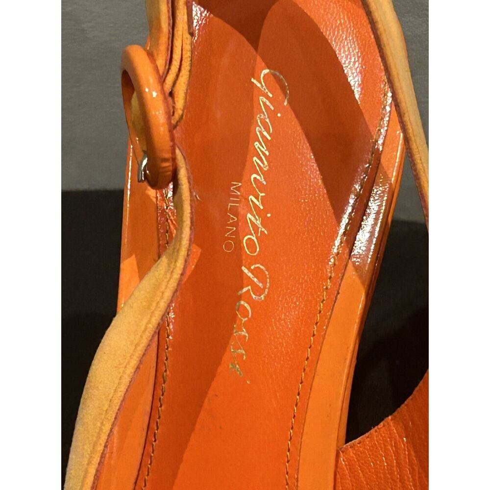 Gianvito Rossi Women's Orange Platform Peep-Toe Wedges size 37 - Picture 7 of 8